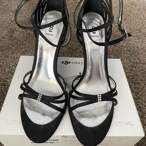 Black Bakers strappy satin heel, size 9